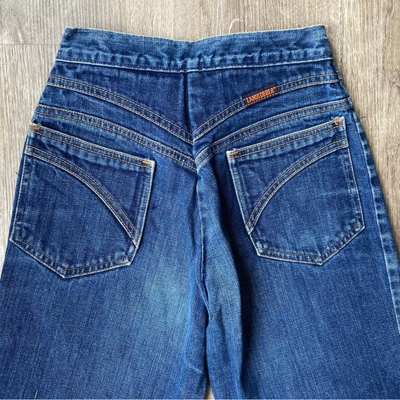 Vintage 70s High Rise XS S 24 Land Lubber Bell Bottoms Dark Wash Hippie Flares - Picture 4 of 11